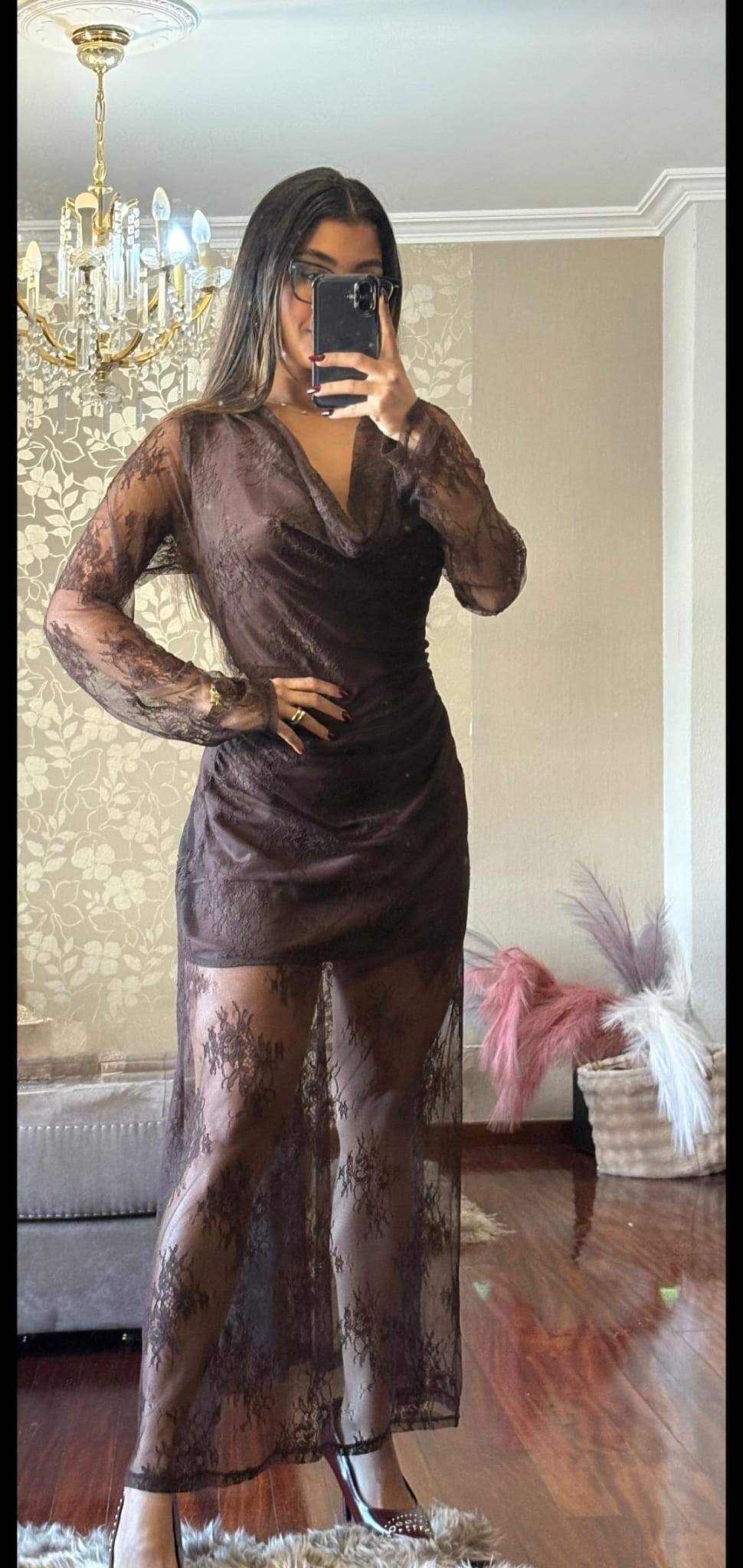 VESTIDO ENCAJE MARRÓN